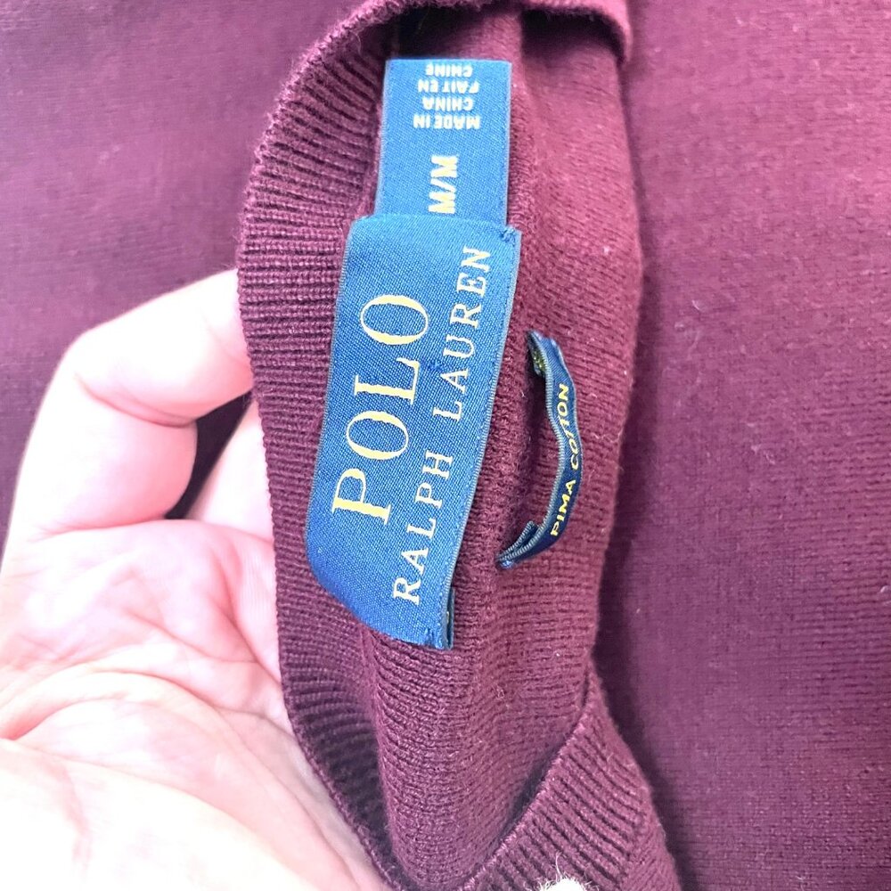 Polo Ralph Lauren Men’s Burgundy Pima Cotton V-Neck Sweater Size M - Picture 4 of 6